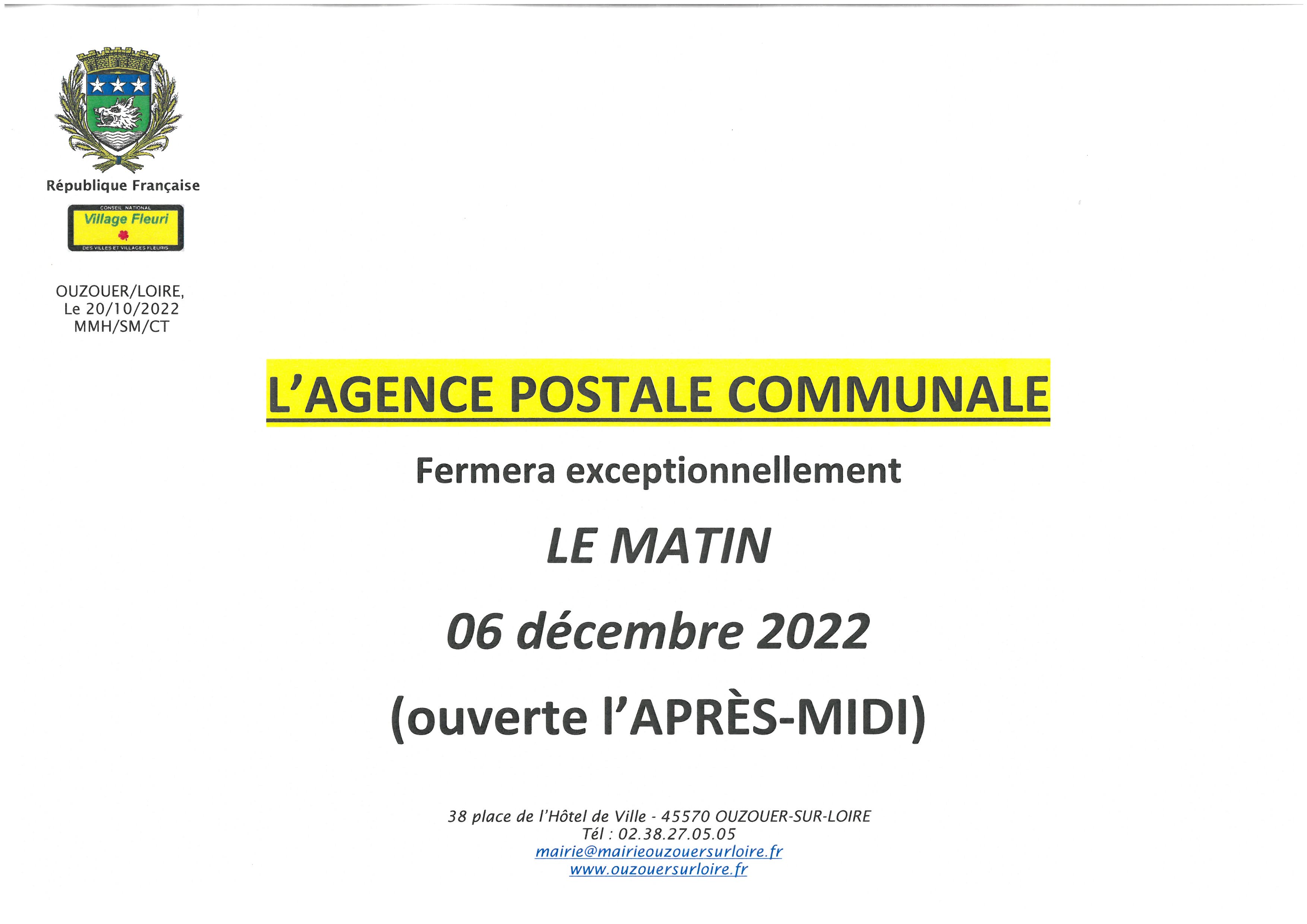 Fermeture De Votre Agence Postale Communale Le Matin D Cembre